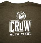 CROW T-Shirt Cream and White Print on Military Green Tee Back Logo View
