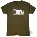 CROW T-Shirt Cream and White Print on Military Green Tee Front View