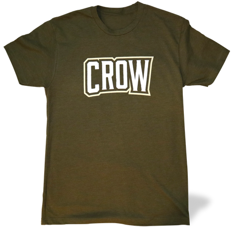 CROW T-Shirt Cream and White Print on Military Green Tee Front View